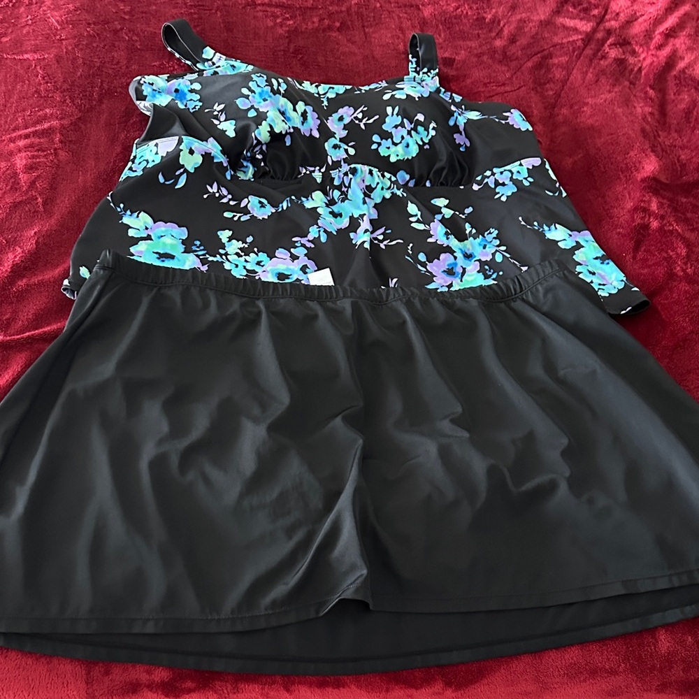 Swimsuits For All Black Floral Swim Dress